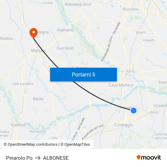Pinarolo Po to ALBONESE map