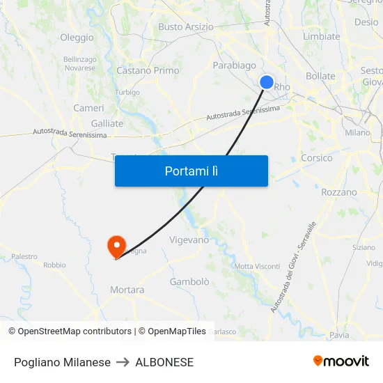 Pogliano Milanese to ALBONESE map