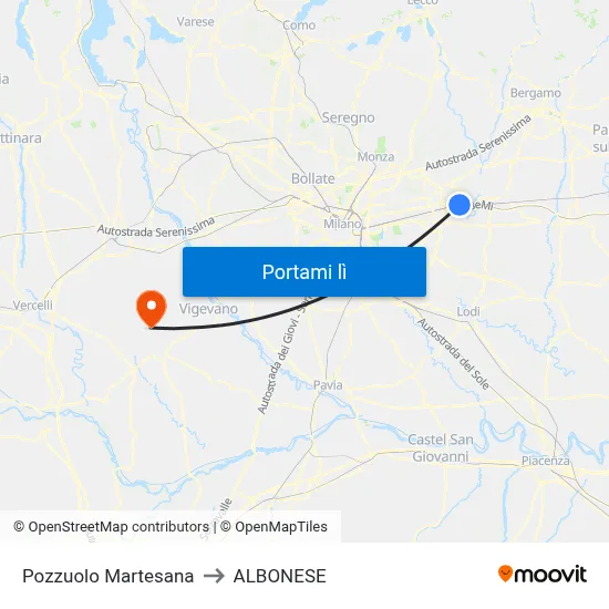 Pozzuolo Martesana to ALBONESE map