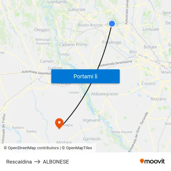 Rescaldina to ALBONESE map