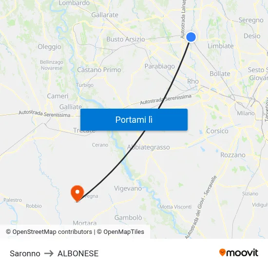Saronno to ALBONESE map