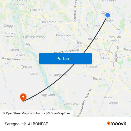 Seregno to ALBONESE map
