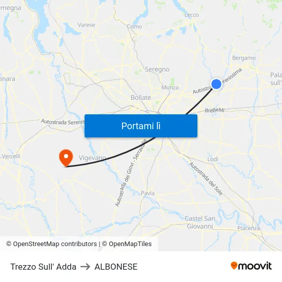 Trezzo Sull' Adda to ALBONESE map