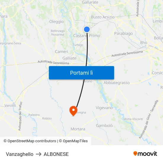 Vanzaghello to ALBONESE map