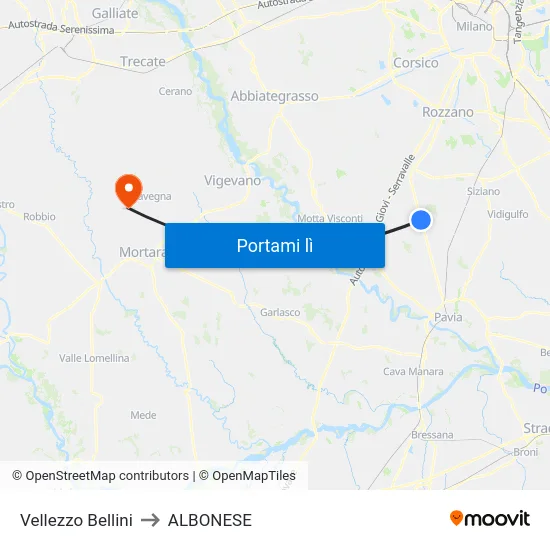 Vellezzo Bellini to ALBONESE map