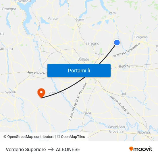 Verderio Superiore to ALBONESE map