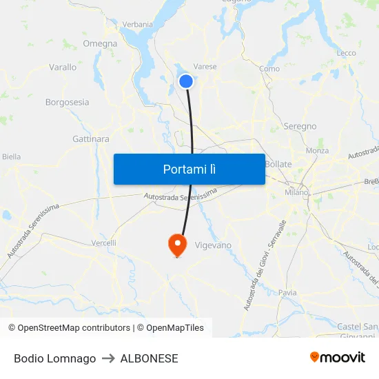 Bodio Lomnago to ALBONESE map