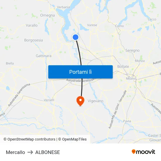 Mercallo to ALBONESE map