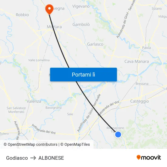 Godiasco to ALBONESE map