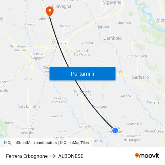Ferrera Erbognone to ALBONESE map