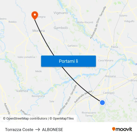 Torrazza Coste to ALBONESE map