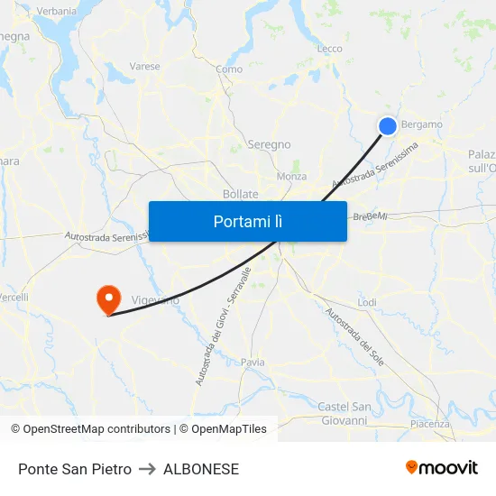 Ponte San Pietro to ALBONESE map