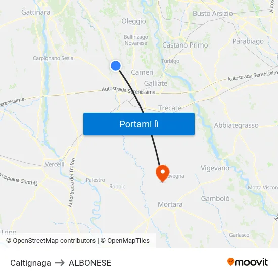 Caltignaga to ALBONESE map