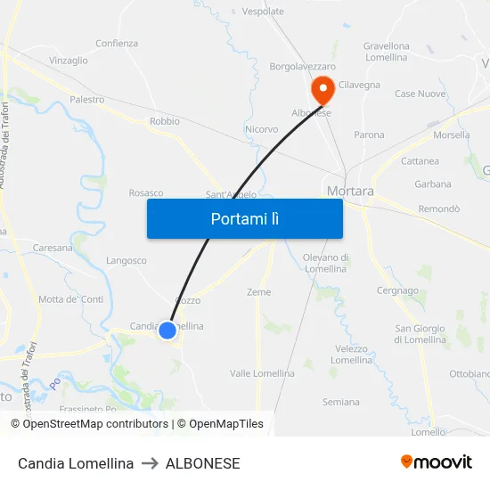 Candia Lomellina to ALBONESE map
