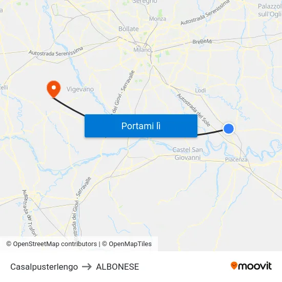 Casalpusterlengo to ALBONESE map