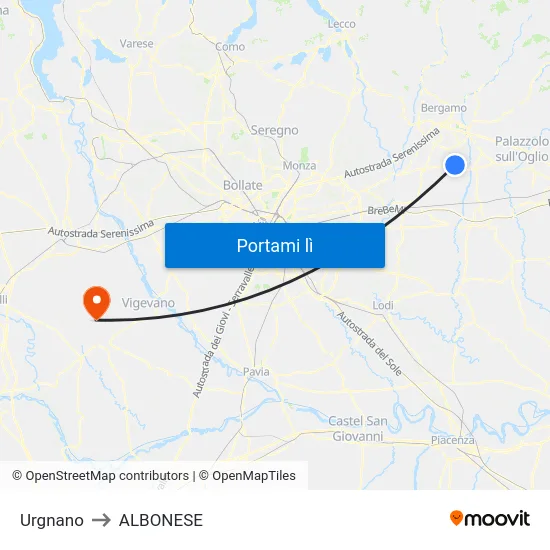 Urgnano to ALBONESE map