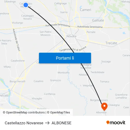 Castellazzo Novarese to ALBONESE map