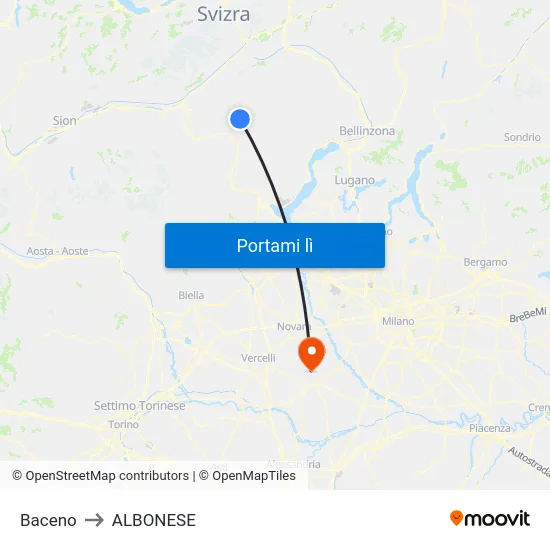 Baceno to ALBONESE map
