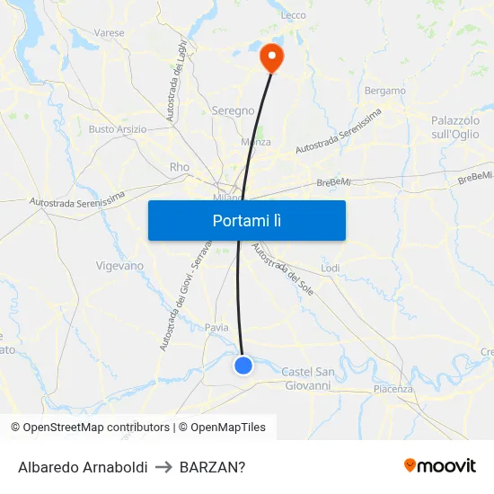 Albaredo Arnaboldi to BARZAN? map