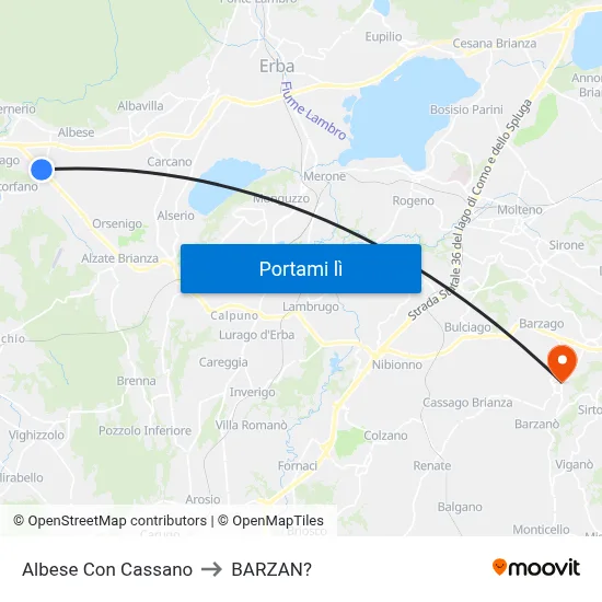 Albese Con Cassano to BARZAN? map