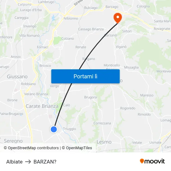 Albiate to BARZAN? map