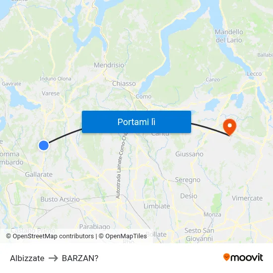 Albizzate to BARZAN? map