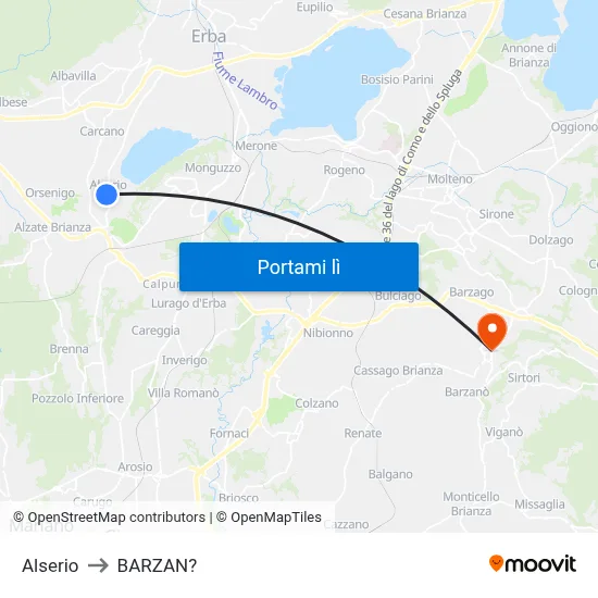 Alserio to BARZAN? map