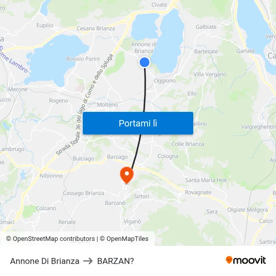 Annone Di Brianza to BARZAN? map