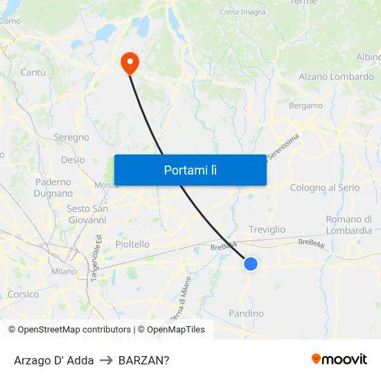 Arzago D' Adda to BARZAN? map