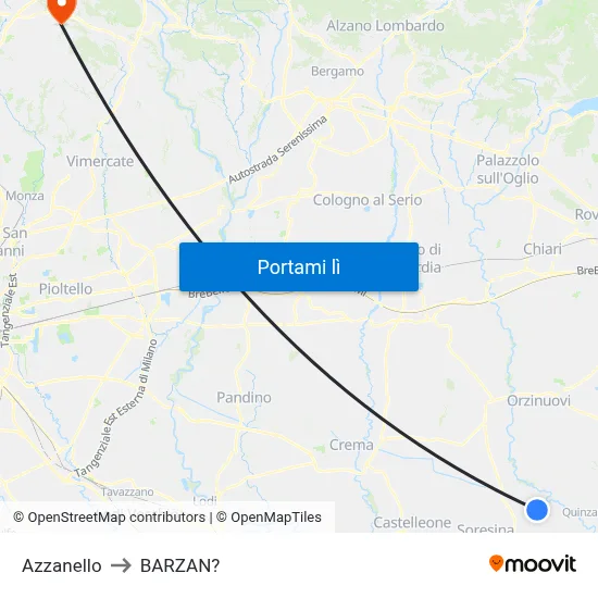 Azzanello to BARZAN? map