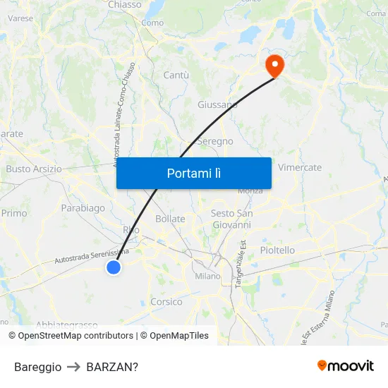Bareggio to BARZAN? map