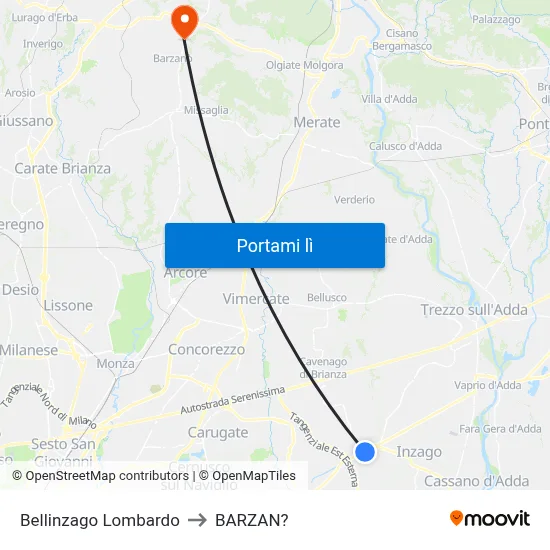 Bellinzago Lombardo to BARZAN? map