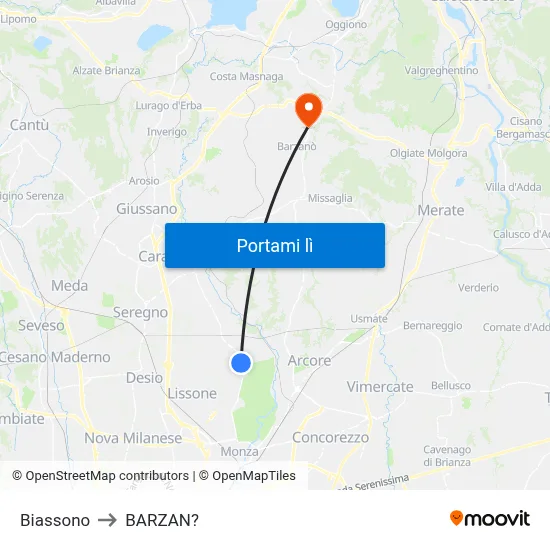 Biassono to BARZAN? map