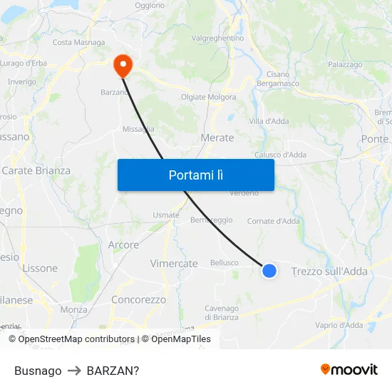 Busnago to BARZAN? map
