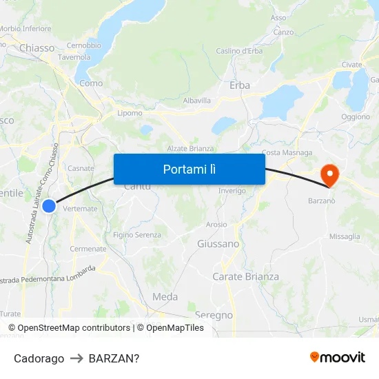 Cadorago to BARZAN? map