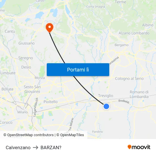 Calvenzano to BARZAN? map