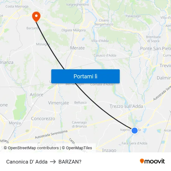 Canonica D' Adda to BARZAN? map