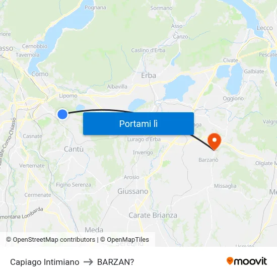 Capiago Intimiano to BARZAN? map