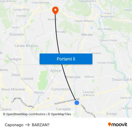 Caponago to BARZAN? map