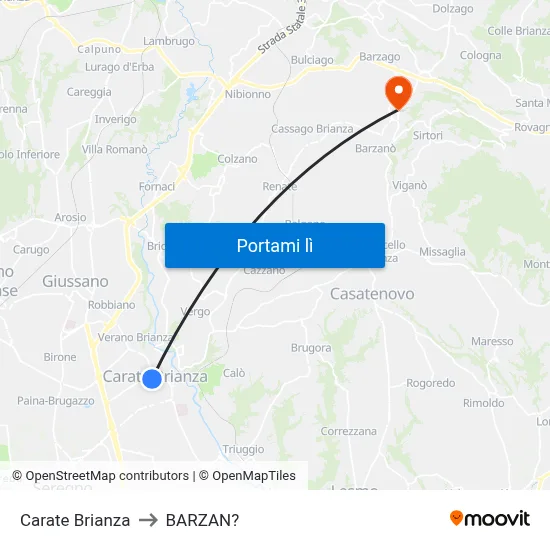 Carate Brianza to BARZAN? map