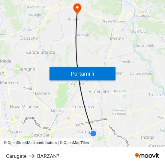 Carugate to BARZAN? map