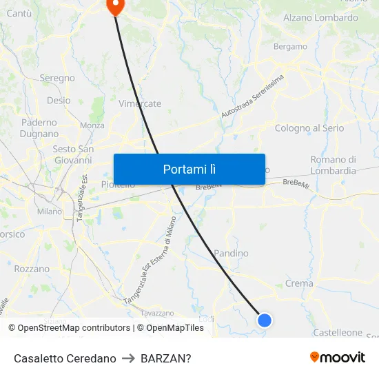 Casaletto Ceredano to BARZAN? map