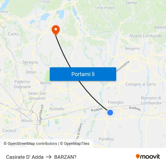 Casirate D' Adda to BARZAN? map