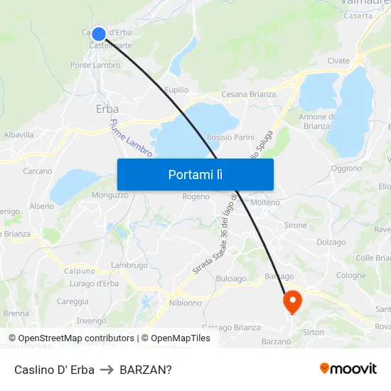 Caslino D' Erba to BARZAN? map