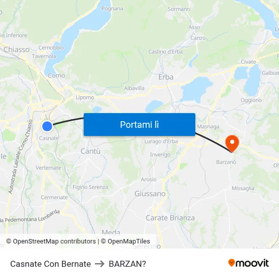 Casnate Con Bernate to BARZAN? map