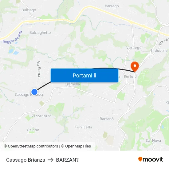 Cassago Brianza to BARZAN? map