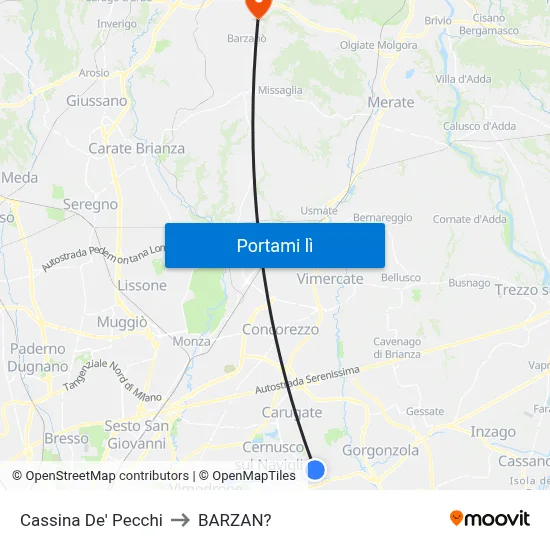 Cassina De' Pecchi to BARZAN? map