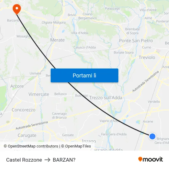 Castel Rozzone to BARZAN? map