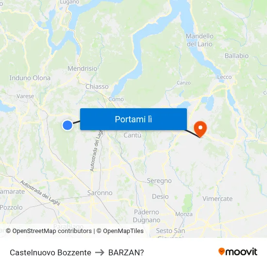 Castelnuovo Bozzente to BARZAN? map