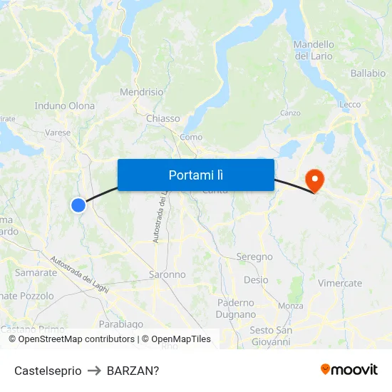 Castelseprio to BARZAN? map